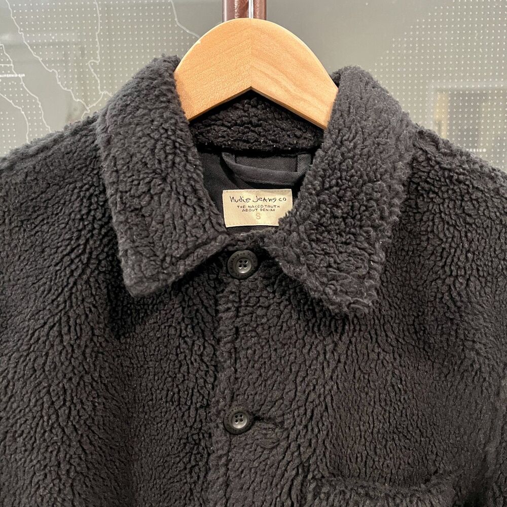 Nudie Jeans - Sten Recycled Fleece Teddy Jacket Small - Black View 3